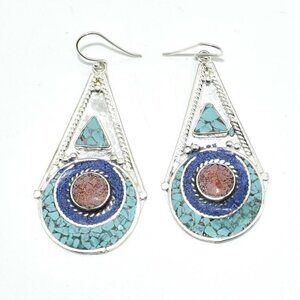 Silver Coral Lapis Turquoise(15.3ct) Earrings
